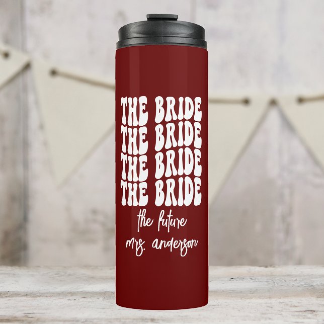 Bride Red Groovy Retro Personalized Bachelorette Thermal Tumbler (Creator Uploaded)