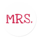 Bride Red Text Mrs. Classic Round Sticker