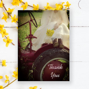 Bride Red Tractor Country Farm Wedding Thank You Card