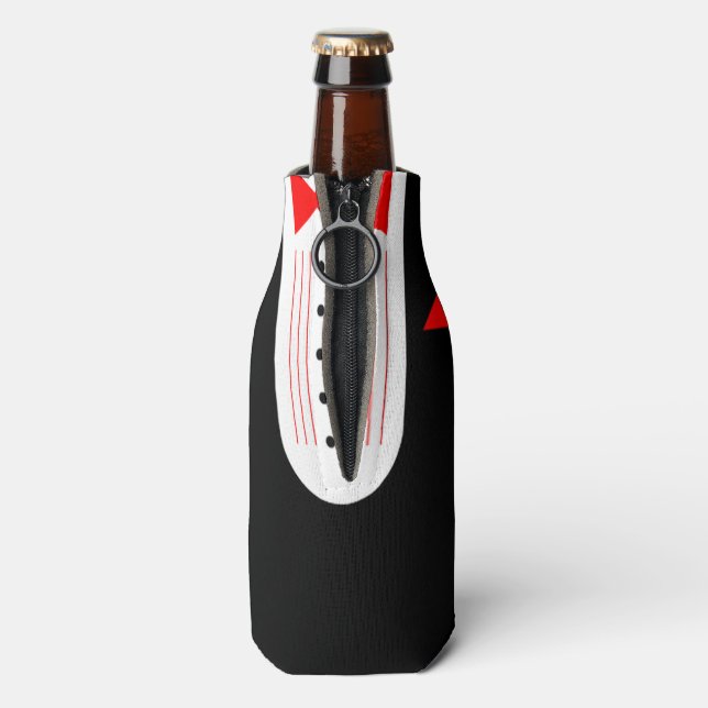 BRIDE Red Tuxedo Wedding Be My Groomsman Bottle Cooler (Bottle Back)