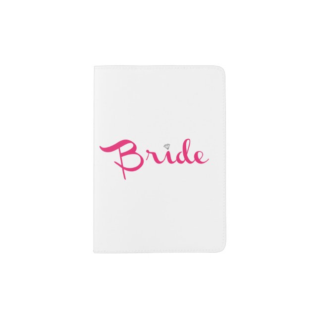 Bride Retro Script Hot Pink Passport Holder (Front)