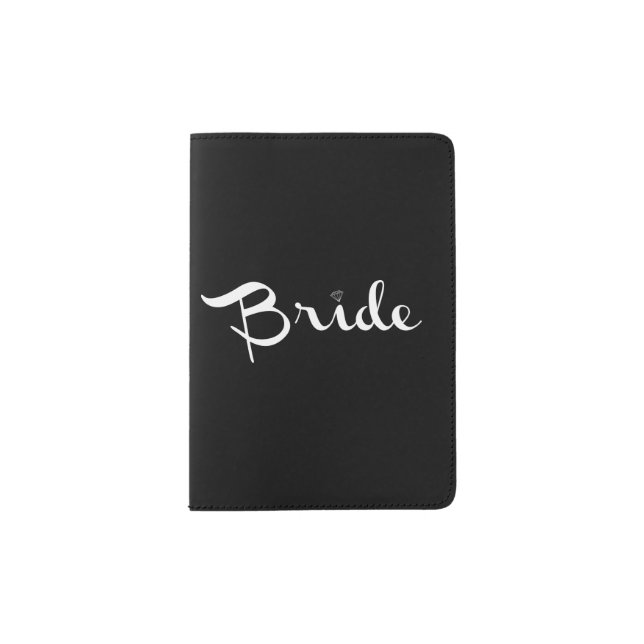 Bride Retro Script White Passport Holder (Front)