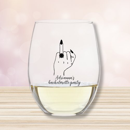 Bride Ring Finger Funny Bachelorette  Stemless Wine Glass