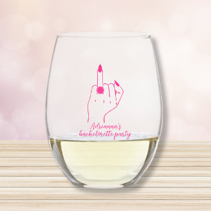 Bride Ring Finger Pink Funny Bachelorette  Stemless Wine Glass