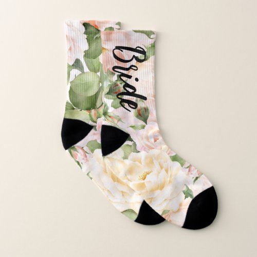 Bride Rose Elegant Floral Bridal Shower Socks