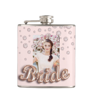 Bride rose gold blush diamonds bachelorette flask