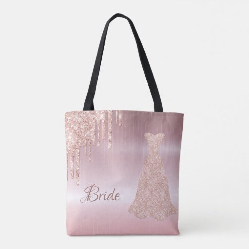 Bride rose gold dress name tote bag
