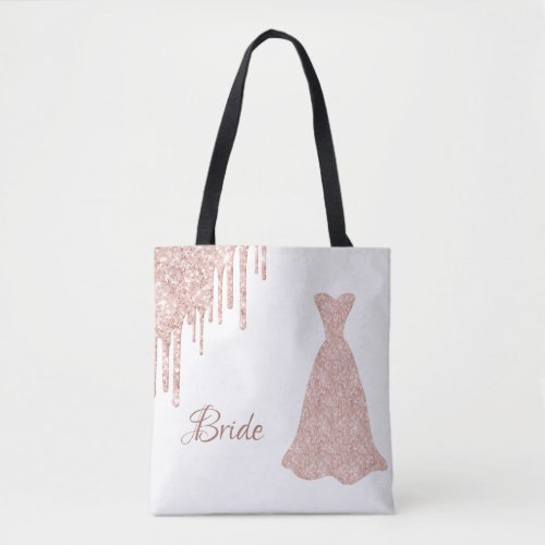 Bride rose gold dress name tote bag