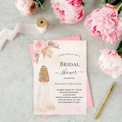 Bride rose gold pampas grass Bridal Shower Invitation