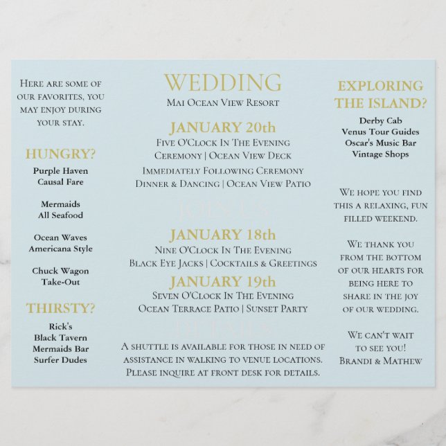 BRIDE Rustic Wedding Destination Event Tri-fold Flyer (Back)