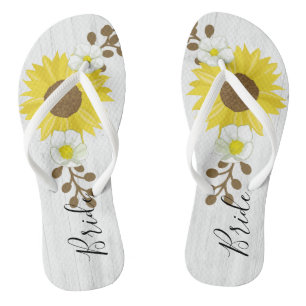 Bride Rustic Wood Sunflower Flowers Flip Flops