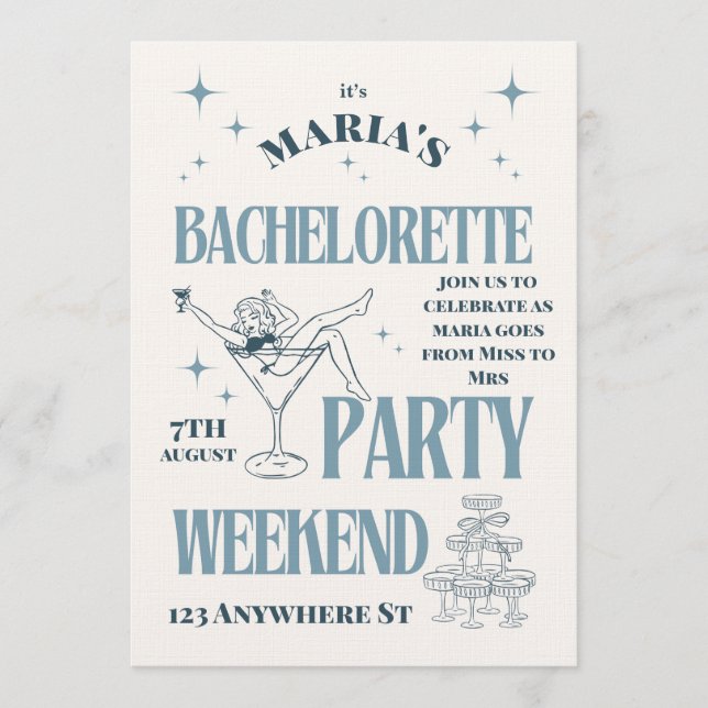 Bride’s Last Adventure – Bachelorette Weekend Fun Invitation (Front)
