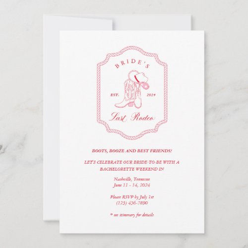 Brides Last Rodeo Bachelorette Invitation