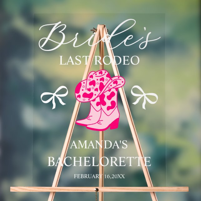 Bride’s Last Rodeo Personalized Bachelorette Party Acrylic Sign (Neutral)