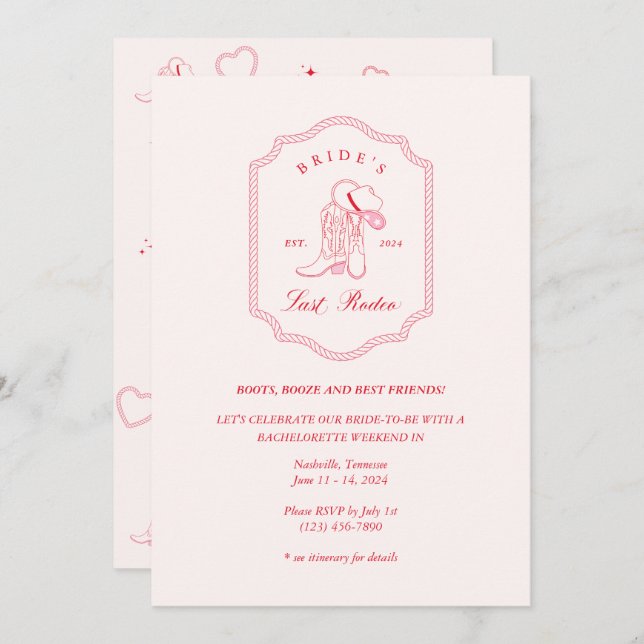 Bride’s Last Rodeo Pink & Red Invitation (Front/Back)