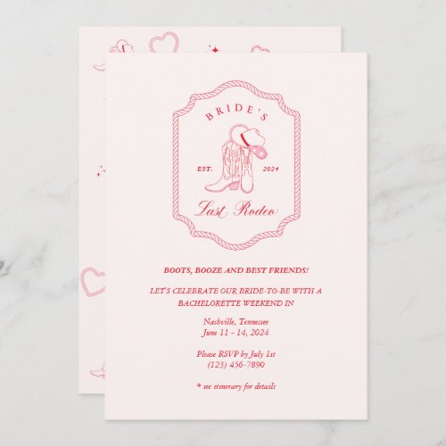 Brides Last Rodeo Pink  Red Invitation