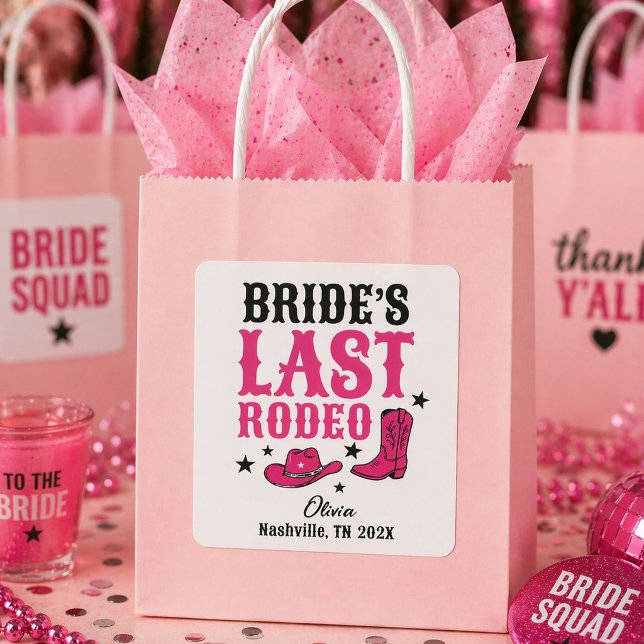 Bride’s Last Rodeo Western Bachelorette Favor Square Sticker (Creator Uploaded)