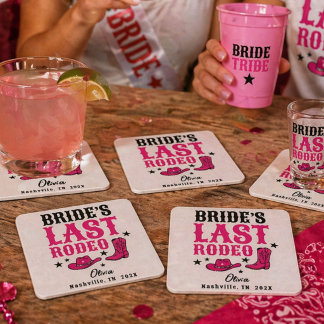 Bride’s Last Rodeo Western Bachelorette Party Square Paper Coaster