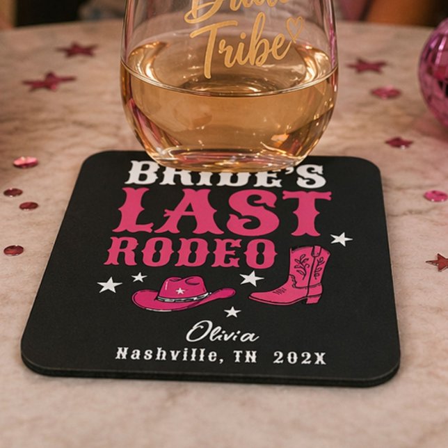 Bride’s Last Rodeo Western Bachelorette Party Square Paper Coaster (Creator Uploaded)