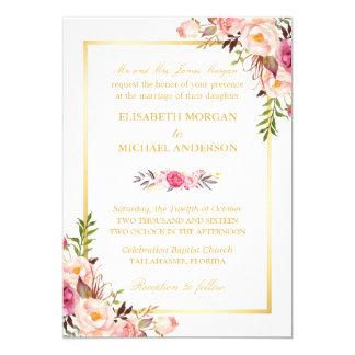 (Bride’s Parents) Elegant Floral Chic Gold Wedding Card