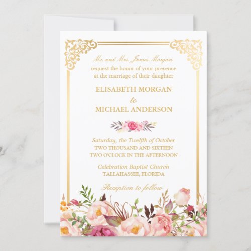 BrideÃ¢â‚¬â„¢s Parents Vintage Gold Frame Floral Wedding Card