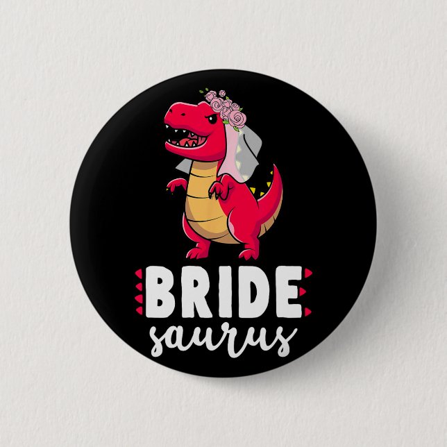 Bride Saurus Dinosaur Engagement Wedding Couples M Button (Front)