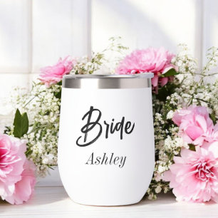 Bride Script Black White Wedding Thermal Wine Tumbler