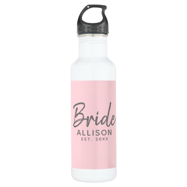 Bride Script Blush Pink Established Personalized  Stainless Steel Water Bottle (Front)