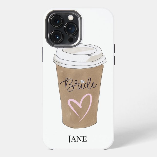 Bride Script Coffee Heart Modern Iphone Case (Back)