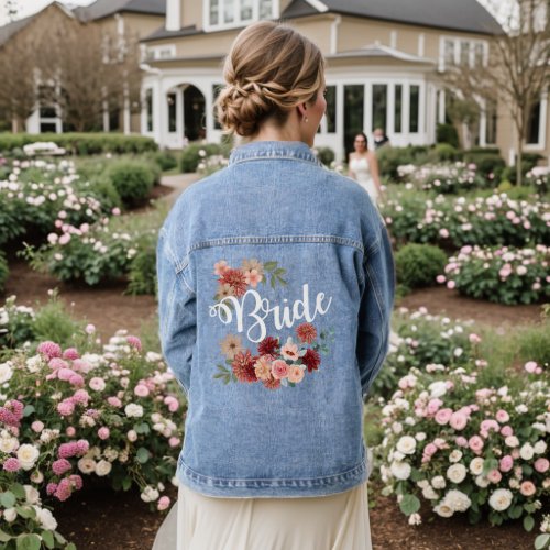 Bride script floral chic flowers denim jacket