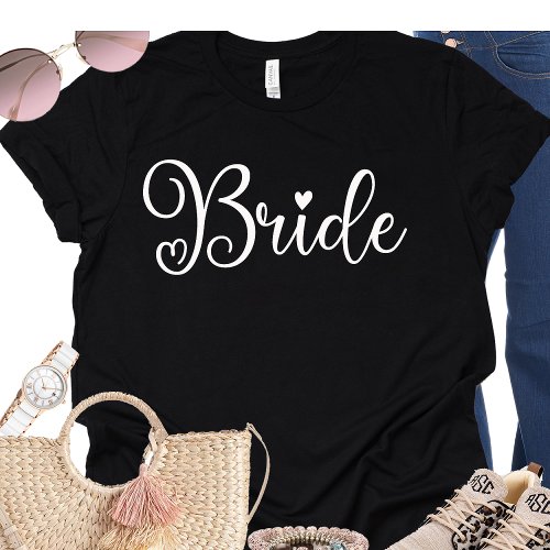   Bride Script Heart Black Bachelorette  T_Shirt