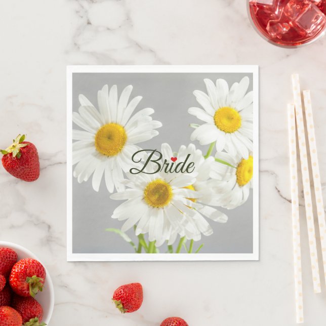 "Bride" Script on White and Yellow Daisies Napkins (Insitu)