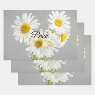 "Bride" Script on White and Yellow Daisies Wrapping Paper Sheets
