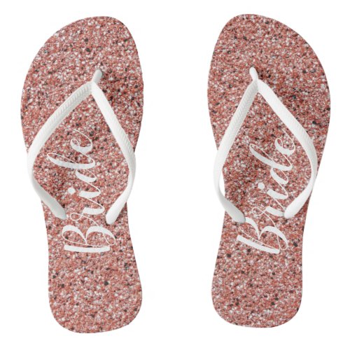 Bride Script Rose Gold Glitter Womens Flip Flops