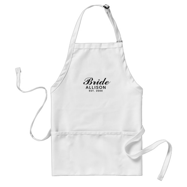 Bride Script White Black Established Date Name Adult Apron (Front)