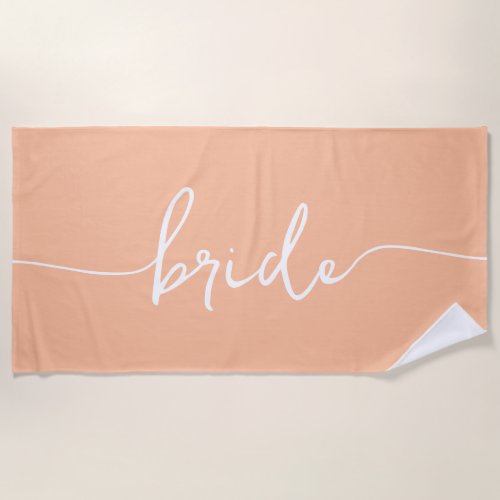 Bride Signature Script Swashes Peach Beach Towel