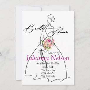 Bride silhouette and Pink floral bridal shower Invitation