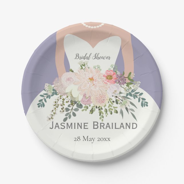 Bride silhouette bridal shower personalized paper plates (Front)