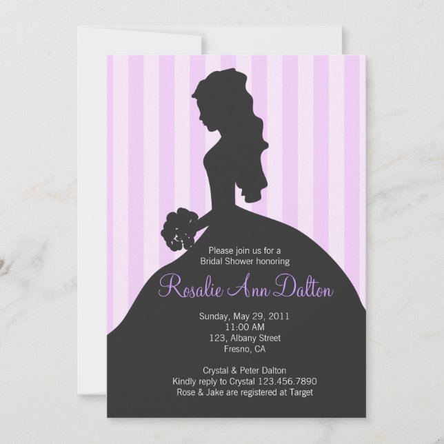 Bride Silhouette - Bridal Shower Stripes (Purple) Invitation (Front)