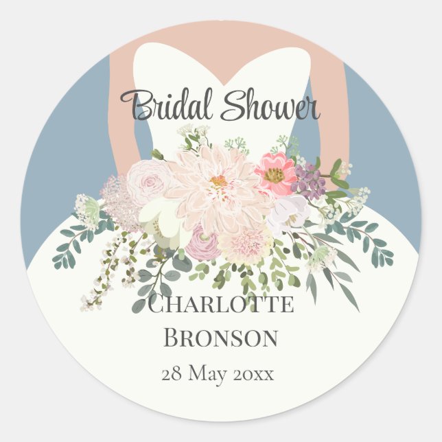 Bride Silhouette Floral Bridal Shower Classic Round Sticker (Front)