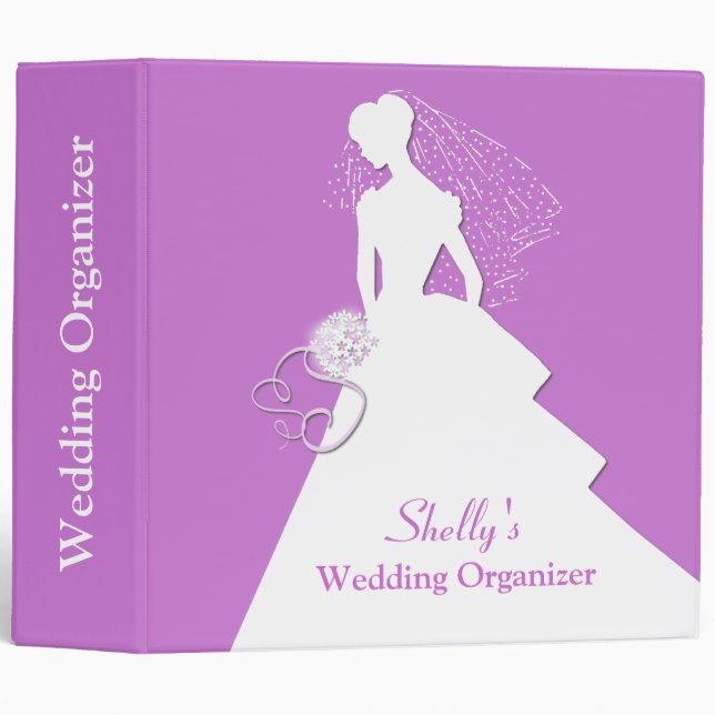 Bride Silhouette Mauve Wedding Organizer Binder (Front/Spine)