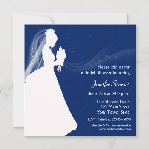 Bride Silhouette, Navy Blue, Shower Invitation