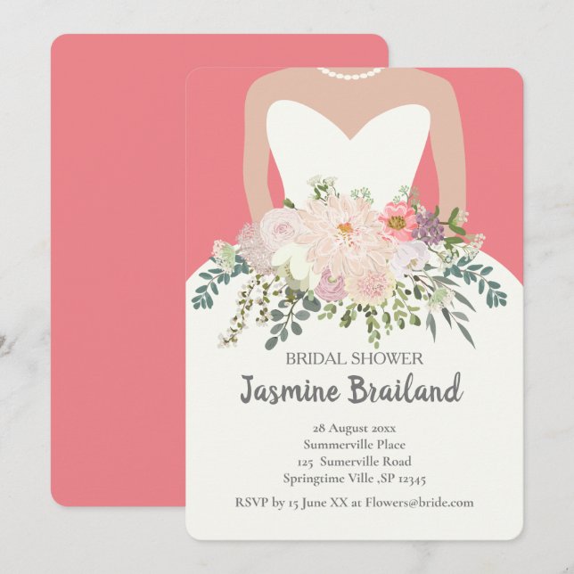 Bride silhouette with floral bouquet bridal shower invitation (Front/Back)