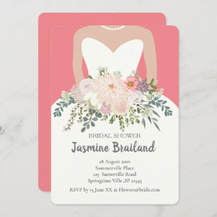 Bride silhouette with floral bouquet bridal shower invitation