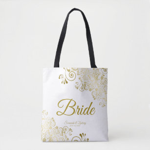 Bride Simple Elegant Wedding Tote Bag White Gold