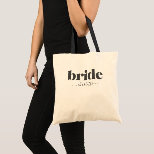 Bride Simple Minimalist Modern Custom Black Tote Bag