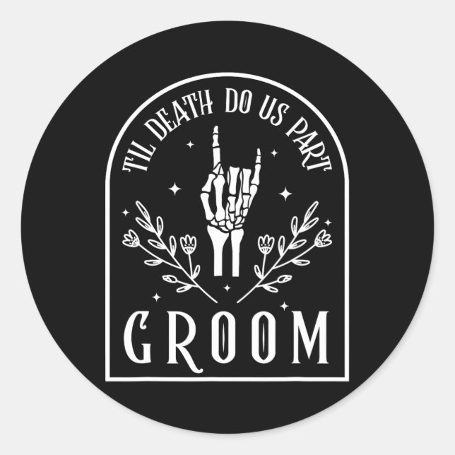 Bride Skeleton Gothic Halloween Engagement Wedding Classic Round Sticker (Front)