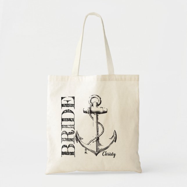 Bride Sketch Anchor with Monogram | Tote Bag (Front)