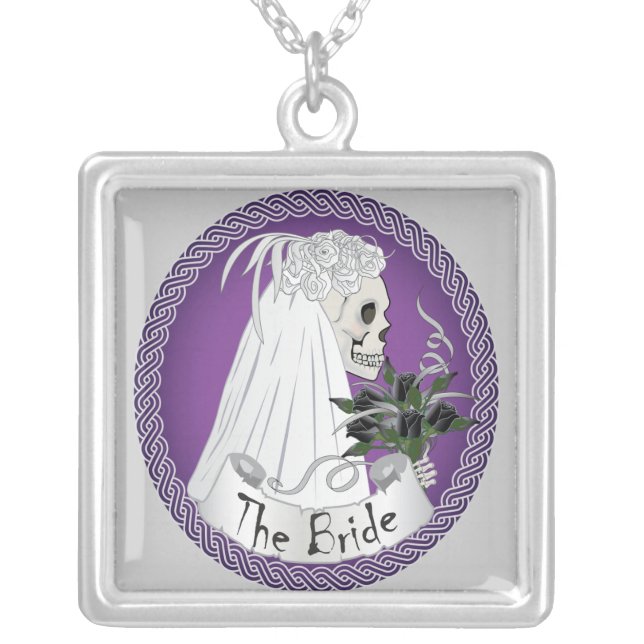 Bride Skull - Purple Silver Plated Necklace (Front)