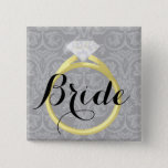 Bride Solitaire Ring Bridal Wedding Party Button